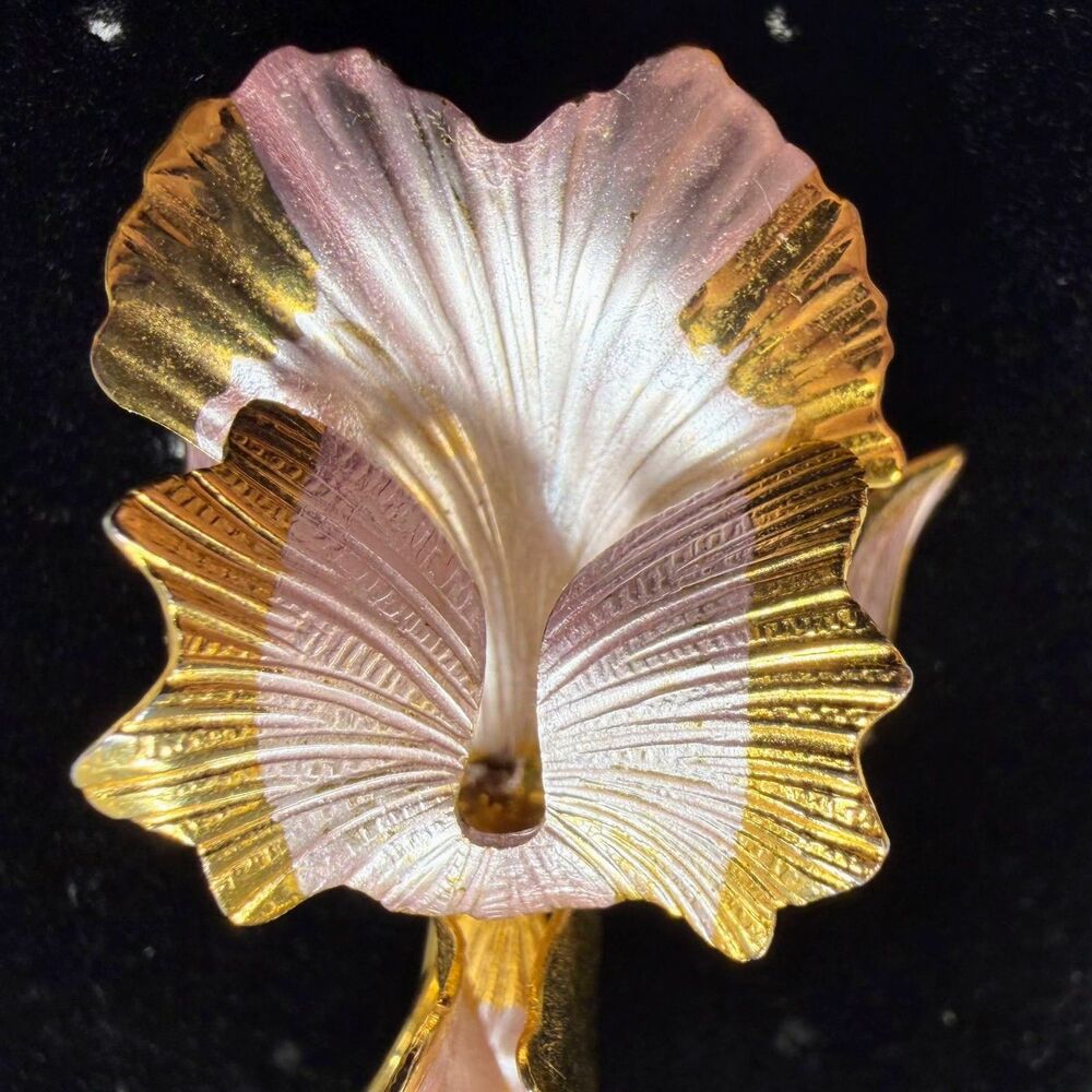 Cerrito Original Signed 1982 Iris Flower Brooch, Pink Gold Tone